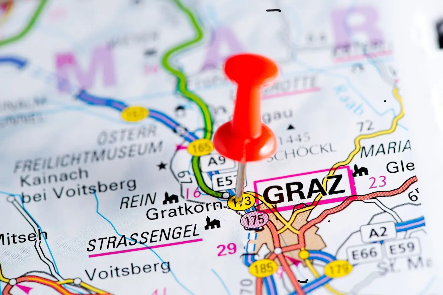 Landkarte mit Markierung via rotem Pin bei Graz